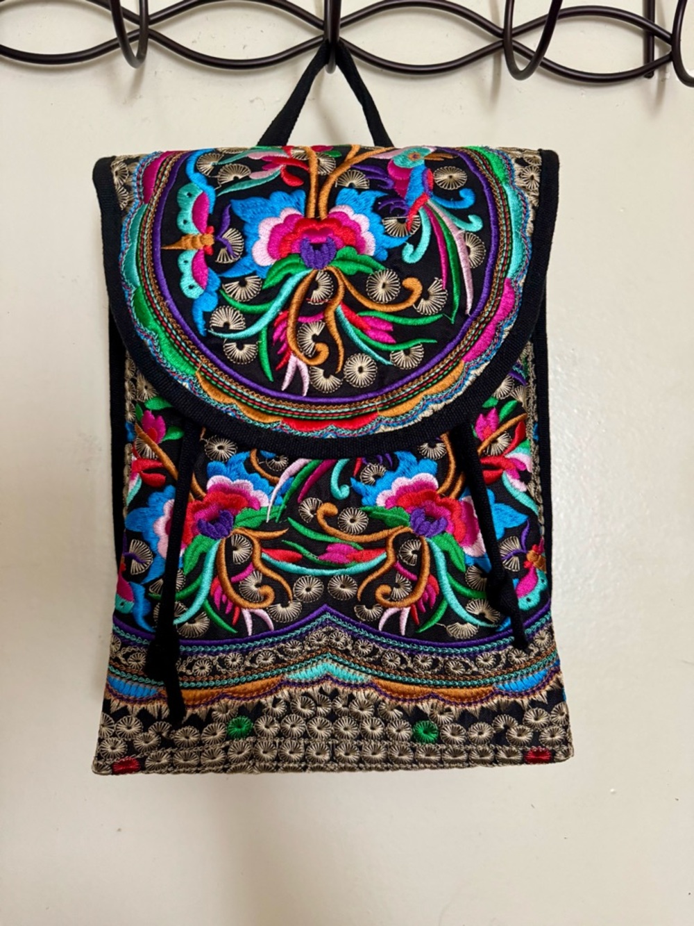 Vintage Women Embroidery Ethnic Floral Backpack Travel Canvas Handbag